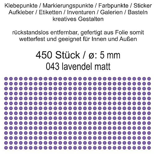 Aufkleber Etiketten Klebepunkte aus Folie 450 Stück lavendel matt rund 5 mm selbstklebend farbig wetterfest Decal Markierungen Organisieren DIY basteln verzieren Modellbau Scrapbooking von Generisch