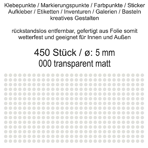 Aufkleber Etiketten Klebepunkte aus Folie 450 Stück transparent durchsichtig matt rund 5 mm selbstklebend farbig wetterfest Decal Markierungen Organisieren DIY basteln verzieren Modellbau Scrapbooking von Generisch