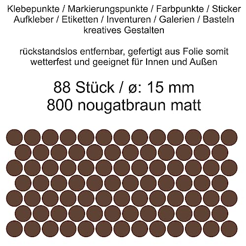 Aufkleber Etiketten Klebepunkte aus Folie 88 Stück braun nougatbraun matt rund 15 mm selbstklebend farbig wetterfest Decal Markierungen Organisieren DIY basteln verzieren Modellbau Scrapbooking von Generisch