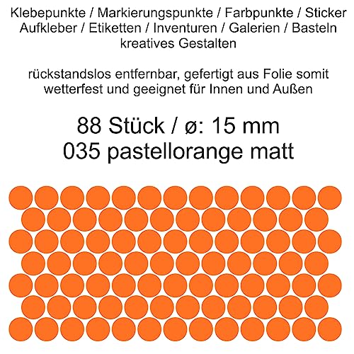 Aufkleber Etiketten Klebepunkte aus Folie 88 Stück orange pastellorange matt rund 15 mm selbstklebend farbig wetterfest Decal Markierungen Organisieren DIY basteln verzieren Modellbau Scrapbooking von Generisch