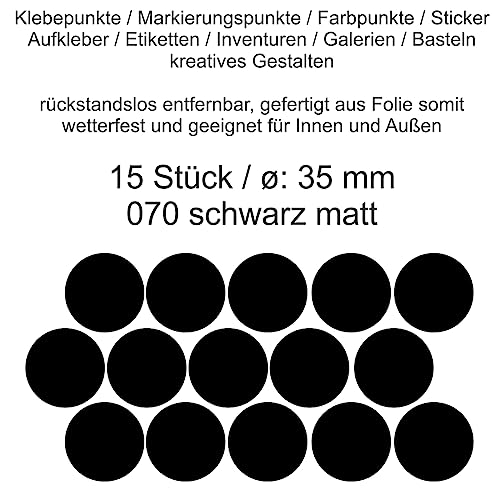 Aufkleber Etiketten Klebepunkte aus Folie schwarz matt/glanz glänzend/metallic Durchmesser 5mm/10mm/15mm/20mm/25mm/30mm/35mm selbstklebend farbig wetterfest (Schwarz matt, 35 mm) von Generisch