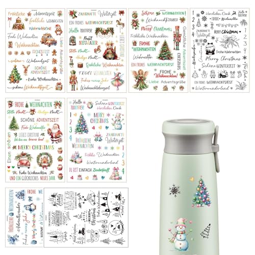 Aufkleber zum Aufreiben – Weihnachtsaufkleber zum Basteln | Weihnachtsbaum, Schneemann, Weihnachtsmann, Fee, Transferaufkleber für Papier, Stoff, Tassen, Scrapbooking-Materialien, Planer, von Generisch