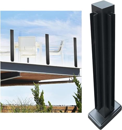 Außenglas-Pfosten-Set für Balkon und Terrasse, Treppen, langlebige schwarze Glasplatten, Klemme, Eckpfosten, 105 cm, Plattform-Sicherheitsgeländer von Generisch