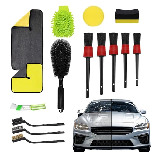 Außeninterieur -Auto -Detail -Kit, Außeninterne Car Cleaning Pinsel - 15x Reinigungshandtuchauto Innenausstattung Werkzeug,Komplette Set für die professionelle Autowartung für, Sitze, Felgen von Generisch