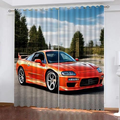 Auto Gardinen Motiv Schwarz Rot Sportwagen 2 Stück H 100Cm X B 70Cm, Vorhang Blickdicht Ösen Kurz,Verdunklungsvorhänge Kinderzimmer Mädchen Jungen,Kinder Vorhang Verdunkelung Für Schlafzimmer,A4 von Generisch