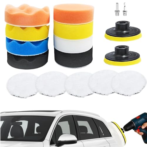 Auto-Polierpad-Set, Auto-Polierpads, Auto-Polierpads mit Bohradapter, Polierpad-Set aus Schwamm und Wolle zum Polieren, Schleifen, Wachsen und Versiegeln von Autolack von Generisch