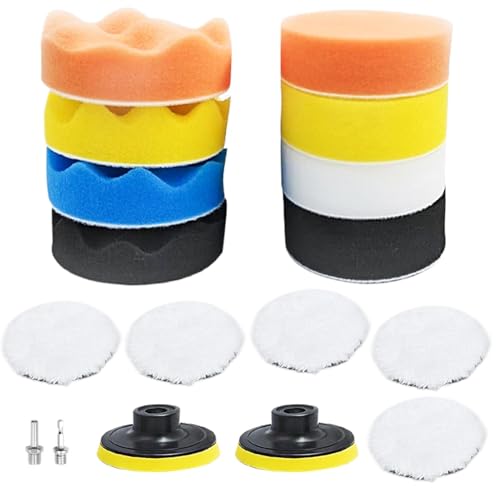 Auto-Polierset – Auto-Polierpads | Detail-Polier-Polierpad mit Bohradapter | Auto-Wachspads, Schwamm und Wolle, Polierpad-Set | Bohrer-Polierset zum Schleifen, Polieren und Wachsen von Autos von Generisch