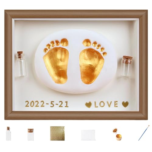 Baby-Fußabdruck-Set, Baby-Hand- und Fußabdruck-Rahmen-Set, Hand- und Fußabdruck-Set, Holz-Bilderrahmen, Hand-Fußabdruck-Kits für Kinder, fetale Haarsammlung, Flasche für frischgebackene Mütter und von Generisch