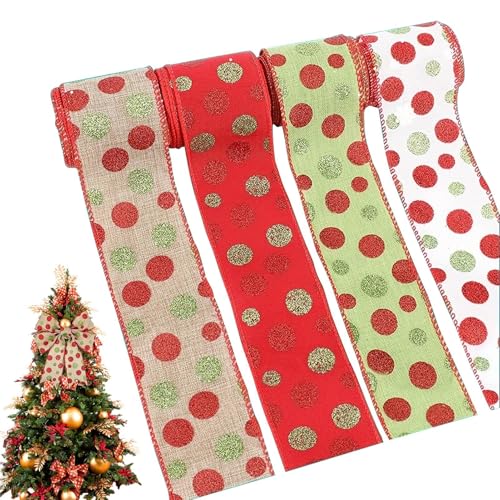 Bänder zum Basteln,Band zum Verpacken von Geschenken - 4 Rollen Geschenkband, Geschenkband, Bastelband - Mehrzweck-Weihnachtsband, Bastelzubehör für Baum, Treppe, Fenster von Generisch