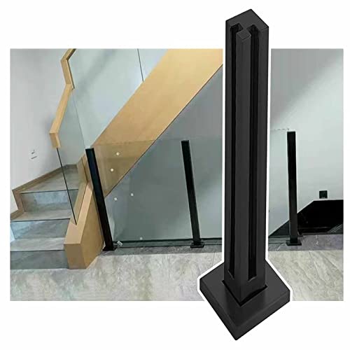 Balustradenpfosten-Set aus schwarzem Glas für Innenbereich, Flur, Balkon, Zaun, strapazierfähig, quadratische Säule mit Klemmen (schwarz, 70 cm) von Generisch