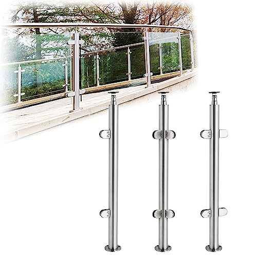 Balustradenpfosten aus Edelstahl, 110 cm hoch, für 10 mm/12 mm Glas, Innen-/Außenbereich, Glasgeländer-Endpfosten mit Klemmen und Gummi-Set von Generisch