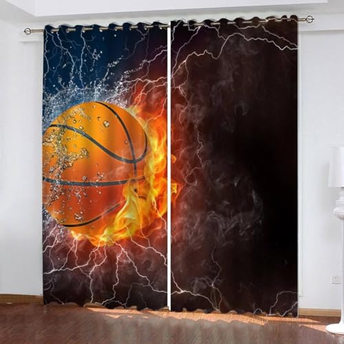 Basketball-Verdunkelungsvorhänge für Kinderzimmer, 3D-Kunstdruck, Set mit 2 Paneelen (150 x 166 cm), Jungen, Mädchen, Teenager, Babyzimmer-Dekor von Generisch