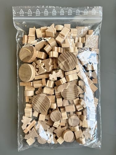 Bastelmaterial Set 270 Stück natur Buchenholz I Unbehandelte Naturbelassene Blanko Holzkfiguren I Holzblöcke Bauklötze zum Basteln, Stempel, Bausteine, Spielsteine, Bastelmaterial von Generisch