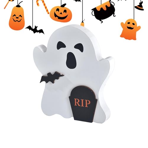 Bastelornamente aus für Halloween, Geister-Holzornamente,6 x 4 Zoll Geister-Halloween-Tischdekoration aus - Niedliche Geister-Ornamente, gruselige Halloween-Tischdekoration für Zuhause von Generisch