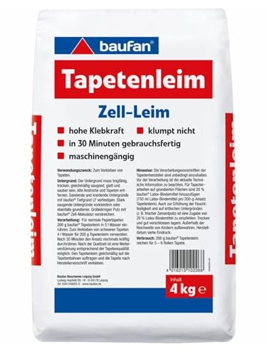 Baufan Tapetenleim 4 kg Zell-Leim Tapetenkleister Tapetenkleber Kleister Tapete Rauhfaser von Generisch