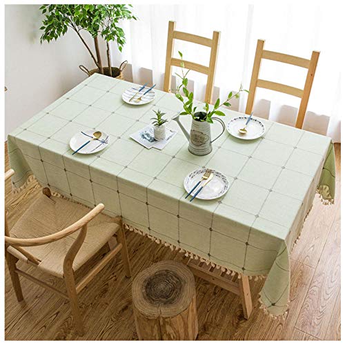 Baumwoll-Leinen-Tischdecke, 125 x 165 cm, grün, einfarbig, Quaste, Tischdecke, staubdicht, für Küche, Esszimmer, Picknick, Tischdecke von Generisch