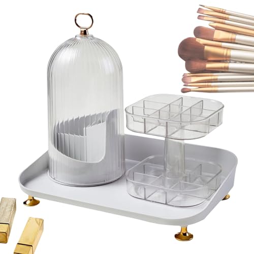 Bedeckter Make -up -Bürstenhalter, Make -up -Bürstenbehälter mit Deckel,3 Slots Make -up -Pinsel -Lagerbox mit Staubdeckel | Wasserdichtes Zweischichtkompartiment Lippenstiftstand für Schlafsäle von Generisch