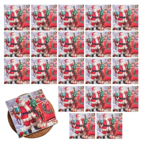 Bedruckte Weihnachtsservietten,Weihnachtsservietten aus Papier - Weihnachtsmann 20 Stück bedruckte Papierservietten Weihnachtsservietten - Dinner-Servietten, 2-lagig, dekorative Gästeserviette für Wei von Generisch