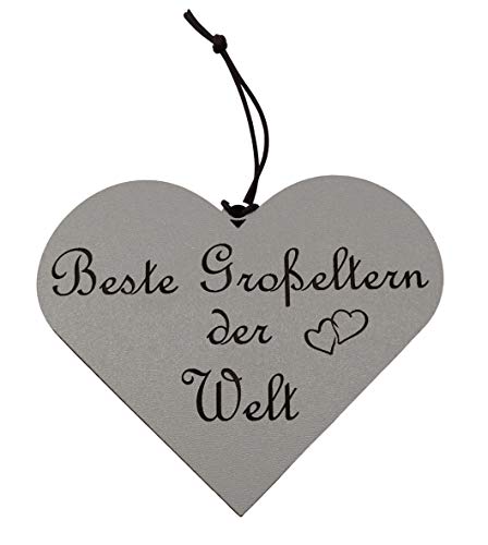 Beste Großeltern der Welt Herz Aufhänger weiß Schild Geschenk Deko HDF Wandschild Lederband von Generisch