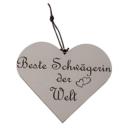 Beste Schwägerin der Welt Herz Aufhänger weiß Schild Geschenk Deko HDF Wandschild Lederband von Generisch