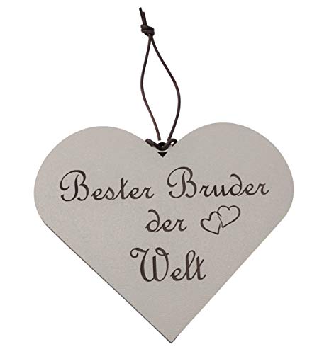 Bester Bruder der Welt Herz Aufhänger weiß Schild Geschenk Deko HDF Wandschild Lederband von Generisch