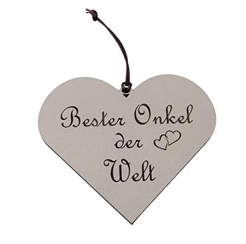 Bester Onkel der Welt Herz Aufhänger weiß Schild Geschenk Deko HDF Wandschild Lederband von Generisch