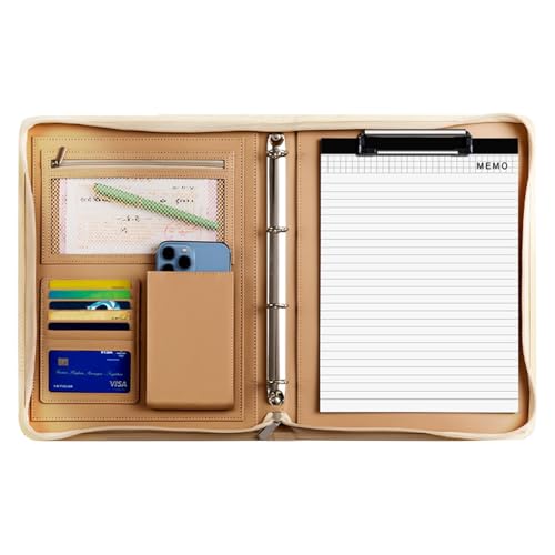 Bezauberndes Leder-Padfolio, Reise-Organizer-Tasche für Tablet, Lebenslauf-Ordner, Reise-Padfolio mit Reißverschluss, Lebenslaufordner, A4-Dokumentenmappe, Legal Padfolio für Männer und Frauen von Generisch