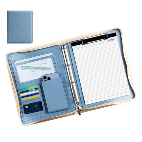 Bezauberndes Leder-Padfolio, Reise-Organizer-Tasche für Tablet, Lebenslauf-Ordner, Reise-Padfolio mit Reißverschluss, Lebenslaufordner, A4-Dokumentenmappe, Legal Padfolio für Männer und Frauen von Generisch