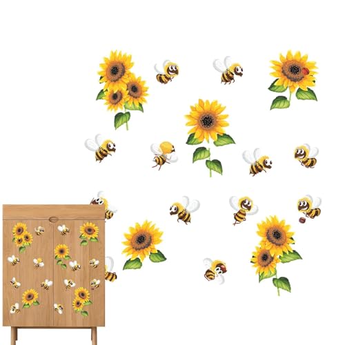 Bienenfensteraufkleber, Sonnenblumenfenster - Gelbe süße Honigbienenfenster klammert | Zubehör für Heimdekoration, Cartoon Home Wall Art for Offices Kühlschrank Dekorationen von Generisch