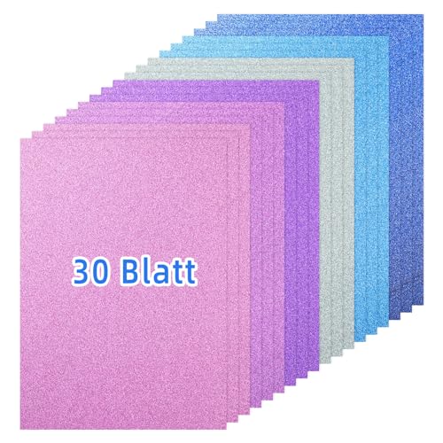 Blau Serie Glitzerpapier zum Basteln, 30 Blatt Bunt Glitzer Papier A4, 6 Farben, 250g/m² Glitterkarton zum Basteln und Gestalten von Generisch