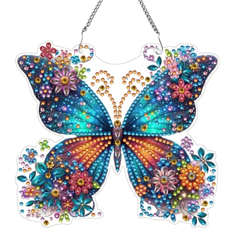 Blumen Schmetterling Diamond Painting Anhänger Doppelseitiger Diamant Painting Girlande Kranz mit Kette, Diamant Malerei Türkranz Deko Tür Fenster Deko DIY Geschenk von Generisch