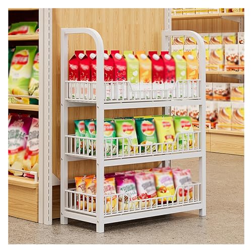 Bodenstehendes Brotregal mit Haken für Einzelhandel, Snack-Nization, großer Supermarkt, Snack-Wagen für Badezimmer, Wohnzimmer und Büro, Weiß (50 x 27 x 89 cm) von Generisch