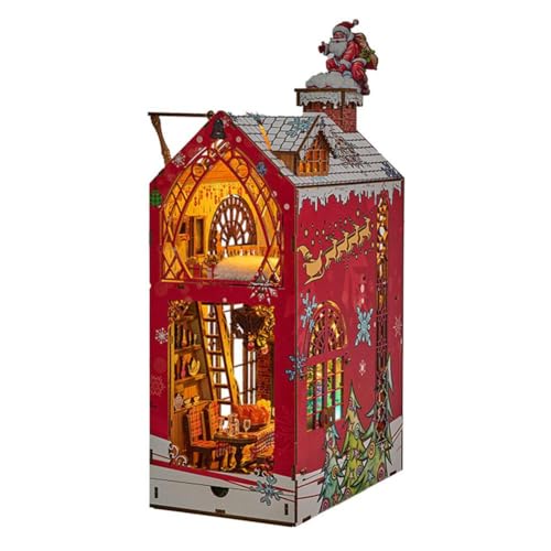 Book Nook Miniatur-Buchecken-Set, Weihnachtsbuchecke mit Holzpuzzle-LED-Lichtern, 3D-Buchstütze von Generisch