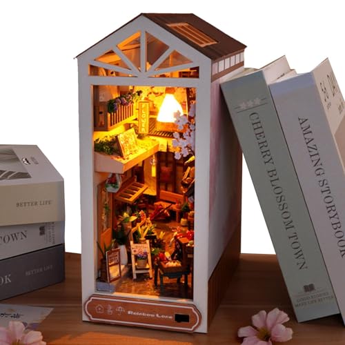 Book Nook Miniatur-Kit | After The Rain Booknook Miniatur-Kit Buchdekor | Buchecke, Bücherständer, Miniaturzimmer, Puzzle-Haus-Modellbausätze mit LED-Leuchten für die Dekoration von Bücherregalen zu von Generisch