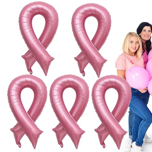 Brustkrebs-Partyballons - 5 Stück Brustkrebs-Bewusstseinsband-Partybevorzugungsballons - 36-Zoll-Rosa-Zubehör für Brustkrebs-Dekorationen, Großartikel für Teenager-Frauen, öffentliche Wohltätigkeitsor von Generisch