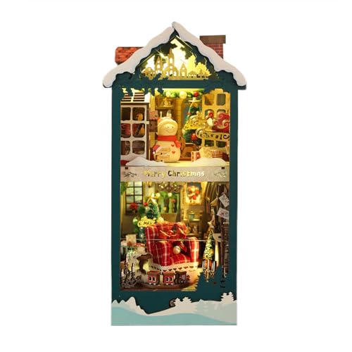 Buchecken Mit Weihnachtsmotiv – 18,5 X 13 X 27,5 cm Miniatur-Puppenhaus-Buchecken-Bastelset | Weihnachts-Book-Nook-Miniaturhaus-Set | Weihnachtsdekorationen Für Familiendekoration Und Freunde von Generisch