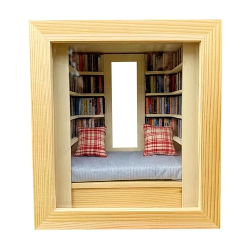 Generisch Buchecken Set, 20X20CM Miniatur Bücherregal aus, Hausbausatz Miniatur Puppenhaus Bücherecke, Dekoration mit LED-Licht Stressabbau Bücherzimmer Ornament Miniatur Leseecke, für Heimdekoration von Generisch