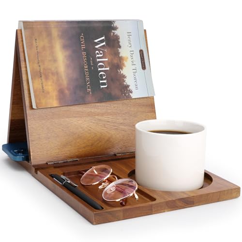 Buchständer aus Holz zum Lesen, mit Tasse und Stifthalter, perfektes Geschenk für Kaffee- und Buchliebhaber, dreieckiges Buchecken-Design, Braun von Generisch