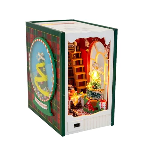 Bücherregal-Einsatz, Puppenhaus, Miniatur- , hölzerne Buchecke, kreative Dekoration, 3D-Miniatur-Buchecke aus Holz, Puppenhaus mit eingebautem Licht, kreative Buchecke, Bücherregal-Einsatz- von Generisch