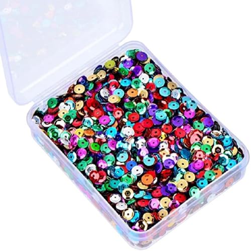 Bulk Lose Pailletten Runde Tasse Pailletten Schillernde Spangles Flache Perlen mit Aufbewahrungsbox für Handwerk Nähen Schleim Hochzeit Weihnachten DIY Kunst Handwerk 80 Gramm 6mm von Generisch