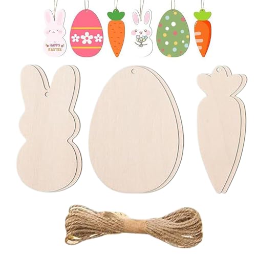 Bunny Egg Carrot leere Holzschilder, Osterholzausschnitte - Bunny Egg Carrot Ostern Holzschilder unvollendeter Ausschnitt - FrühlingsKlassenzimmer handgefertigtes Malerei Bastel Tischstufte Tach für K von Generisch