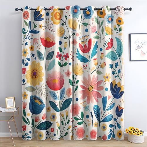 Bunte Blumenmuster Vorhang, Retro Florale Gardinen mit Ösen 2er Set Verdunkelungsvorhang, Aquarell Blumen Vorhänge, Wohnzimmer Schlafzimmer Kinderzimmer Blickdichte vorhänge, 280x260 cm1&-ua71 von Generisch