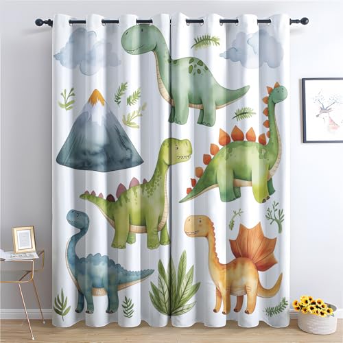 Bunte Dino Tiere Vorhang, Wohnzimmer Schlafzimmer Blickdichte vorhänge, Kinder Dinosaurier Gardinen, mit Ösen Verdunkelungsvorhang, Vorhänge 2er Set, 150x166 cm 4&G-210 von Generisch