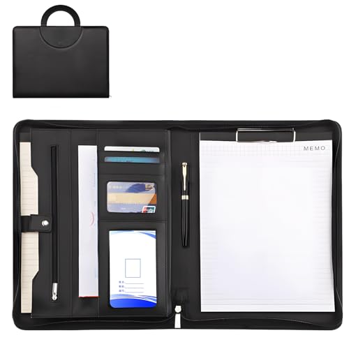 Business-Portfolio mit Reißverschluss, Leder, mit Griff, A4-Dokumenten-Organizer mit mehreren Fächern, Executive-Padfolio für Meetings und Konferenzen, 24,9 x 33,3 x 3,8 cm von Generisch