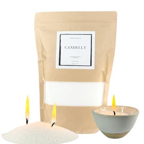 CANDELLY Kerzensand mit Docht - 1000g inkl. 30 Dochte – Kerzensand mit Docht - Hochwertiger Kerzensand aus Palmenwachs – Paraffinfrei – Tolles Geschenk – Kerzen selbst gestalten – 100% Natürlich von Generisch