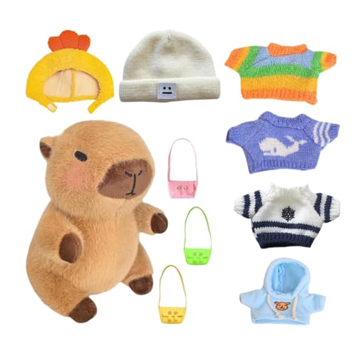 Capibara Dress Up Plüschtier - Capibara Plüsch Mit Kleidung | Verkleiden Sie Die Capibara-Plüschtiere | 9,06 Zoll Capibara Plüschtier Set | Cartoon Puppe Zum Anziehen Pullover Plüsch Begleiter Tier von Generisch