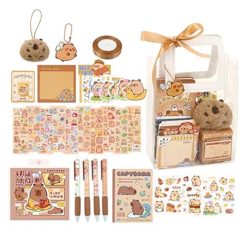 Capybara-Briefpapier-Set, Capybara-Briefpapier-Set Für Mädchen, Haftnotizen-Set Mit Capybara-Stift, Niedliches Schreibwaren-Bleistift-Set, Cartoon-Capybara-Bleistiftaufkleber Für Kinder von Generisch