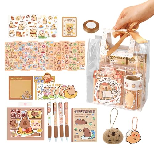 Capybara-Briefpapier-Set für Mädchen, Capybara-Schulbedarf-Set, Briefpapier,Niedliches Capybara-Briefpapier für und Mädchen | Niedliches Briefpapier-Set, Capybara, Haftnotizen, Stifte, Aufkleber, Blei von Generisch