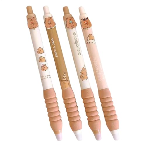 Capybara -Gel -Stift -Set - 4x Glattes Schreiben von Capybara -Stiften mit dem oberen Radiergummi | Retractable komfortable Grip Antiergelstifte | Süße Tierstifte für Zuhause, Schule und Arbeit von Generisch