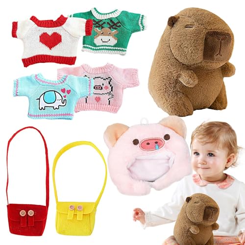 Capybara Plüsch, Capybara Stofftier, Capybara Puppe Mit Kleidung Und Accessoires, Niedliche Gefüllte Capybara Raum Dekoration, Kuscheltier Capybara Geschenk Für Feiertage Geburtstage von Generisch